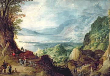 Landskap med hav och berg